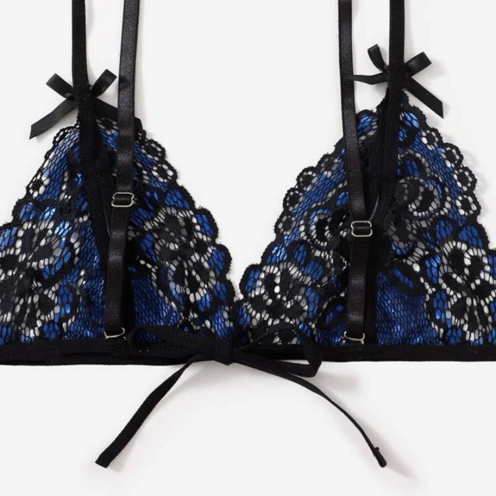 Navy Blue and Black Top and Bottom Bra and Underwear